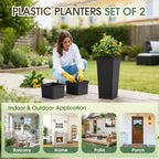 24 Inch Tall Plastic Planters (Set of 2) with Drainage Holes, Black - Image 4