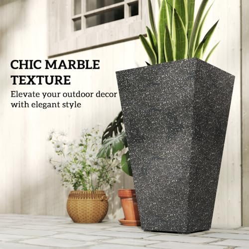 Outsunny 28 Inch Plastic Tall Planters for Outdoor Plants Set of 3, Black - Image 5