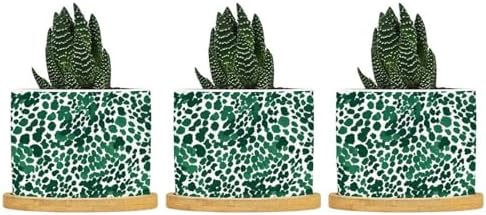 Leopard Green Ceramic Planters Green African Tribal Planters for Outdoor Plants with Drainage Holes and Saucers Pot for Indoor Outdoor Garden by BRUYU5SE