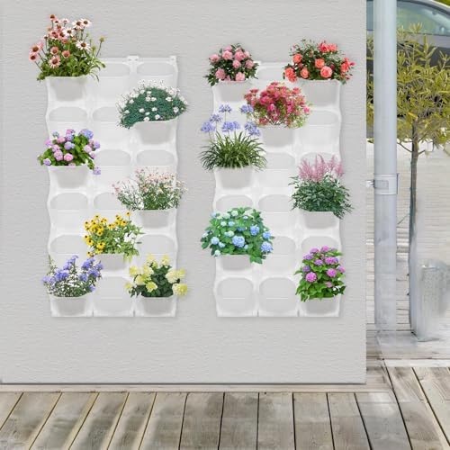 Vertical Wall Planter, Wall Planter with 36 Pots and 36 Non-Woven Fabrics Vegetable Hanging Pocket Holder for Hanging Flower Herbs Vegetables Home Indoor Outdoor Black (White) - Image 2