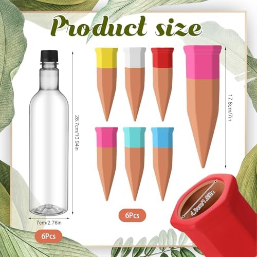 SiliFine 6 Sets Terracotta Watering Spikes,Clear and Mixed Color - Image 2