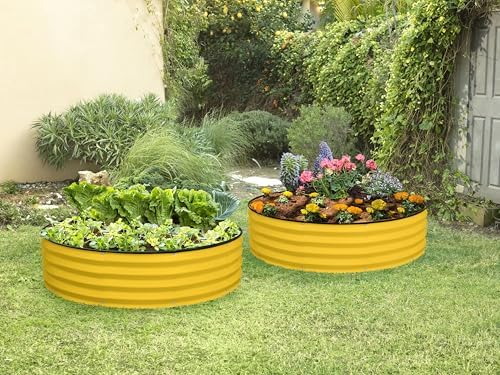 Round Galvanized Raised Garden Bed // 4×4×1 ft (2-Pack) Galvanized Raised Garden Beds Outdoor for Gardening, Vegetables, Flowers (Yellow) // Patented Tool-Free Design Round Planter - Image 6