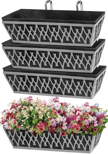 4 Pack 24 Inch Window Boxes Planters Railing Planter Box with Adjustable Brackets & Non-Woven Fabric Plant Grow Bags Deck Railing Planter Boxes Balcony Hanging Flower Box for Outdoor Plants - Image 6