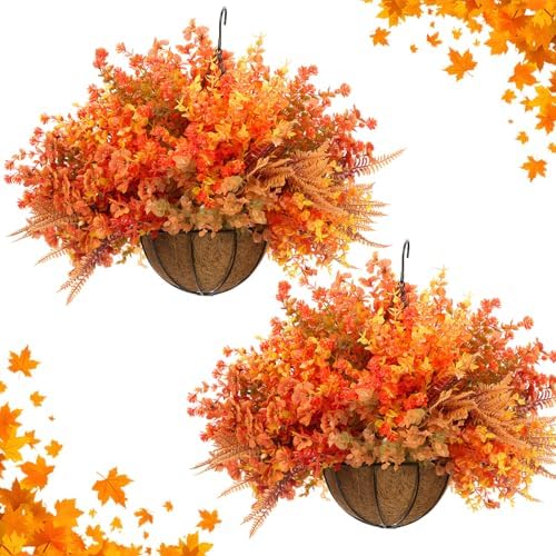Thiccywoov 2 Set Fall Artificial Hang Flower with Basket,Violets Camellia by Jgiusenfg