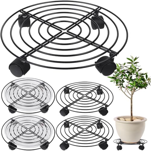 5 Packs Large Metal Plant Caddy with Wheels 13" Heavy-duty Iron Rolling Plant Stands with Casters Plant Dolly Plant Roller Base for Indoor and Outdoor Plant Pot Movers Saucers Black by Planterhoma