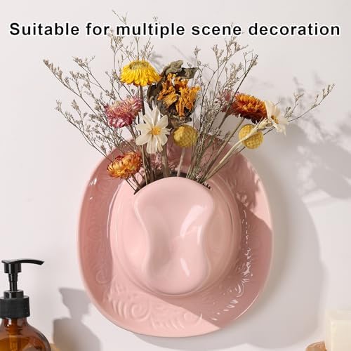 Hanging Wall Planters for Indoor Plants, Wall Vases for Flowers, Ceramic Cowboy Hat Vases for Decor, for Bathroom, Living Room, Office, and Home Decor.Light Pink Medium - Image 6