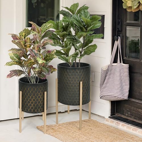 Oakrain Mid Century Planters for Indoor Plants Set of 2 Plant Pots - Image 3