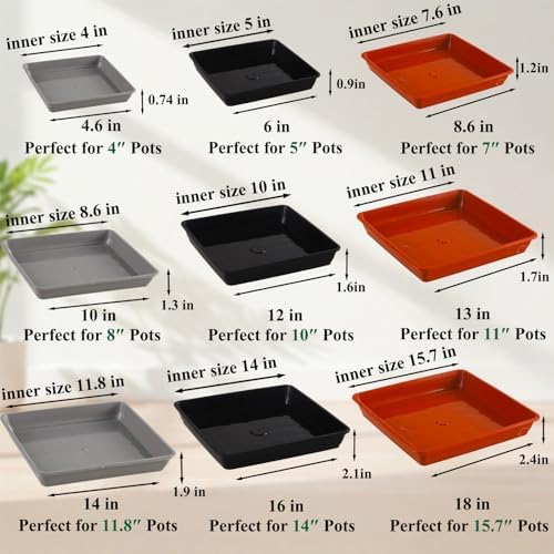 10 Pack Square Plant Saucer 14 Inch Plastic Drip Trays to Catch Water, Gray - Image 2