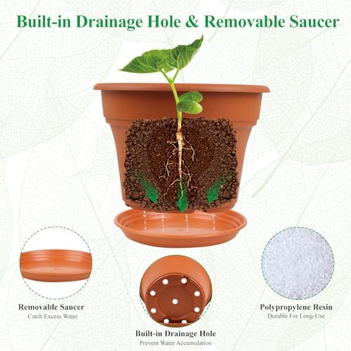 Pottiffe Plant-Pots-Planters-Indoor-Outdoor, 16 inch 4 Pack Terracotta - Image 3