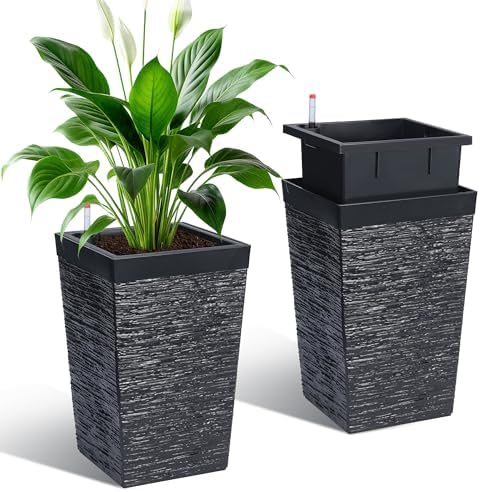 Garvee 16" Tall Planters Set of 2, Outdoor＆Indoor Planter Pots, Black by Garvee