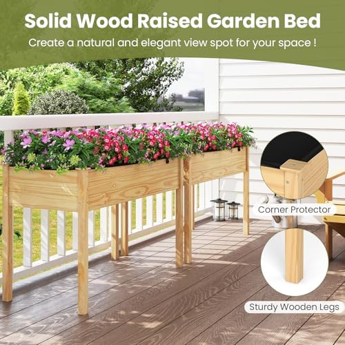 GIANTEX Raised Garden Beds Set of 2, Elevated Wood Planter Box with Liner, 47"x23"x30" Freestanding Raised Bed for Indoor Outdoor Plants, Vegetables Flower Herbs Fruit Gardening - Image 3