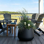 Kante Modern Home Minimalist 18.1" Dia Raven Black Concrete Curved Planter - Image 5