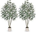 Eucalyptus Trees Artificial Indoor - 2PCS 5FT Tall Faux Eucalyptus Plants in White Planter, Fake Plant Décor for Farmhouse Bedroom Office Room Hallway Decoration by Briful