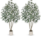 Eucalyptus Trees Artificial Indoor - 2PCS 5FT Tall Faux Eucalyptus Plants in White Planter, Fake Plant Décor for Farmhouse Bedroom Office Room Hallway Decoration by Briful