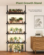 Bamworld Tension Rod Plant Stand with Grow Lights Adjustable Hanging Shelf - Image 4