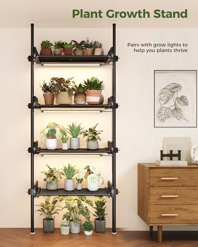 Bamworld Tension Rod Plant Stand with Grow Lights Adjustable Hanging Shelf - Image 4