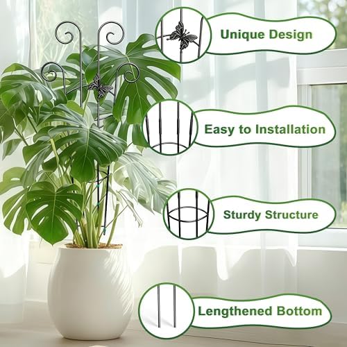 Coomin 32.6in Monstera Plant Support Trellis with One Butterfly, 4P - Image 3