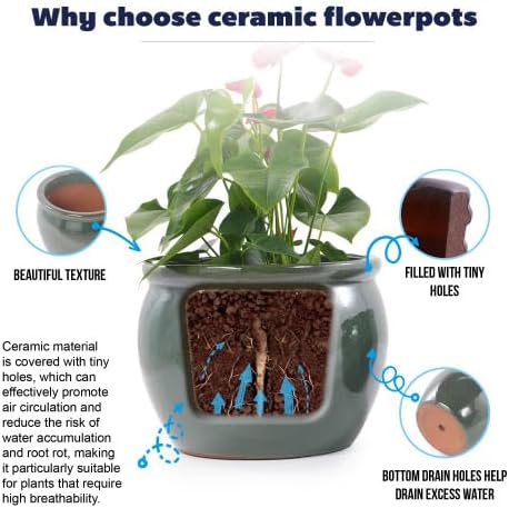 Ceramic Planters Set, 15/12/9 in Large Flower Pots, Blue Green - Image 4