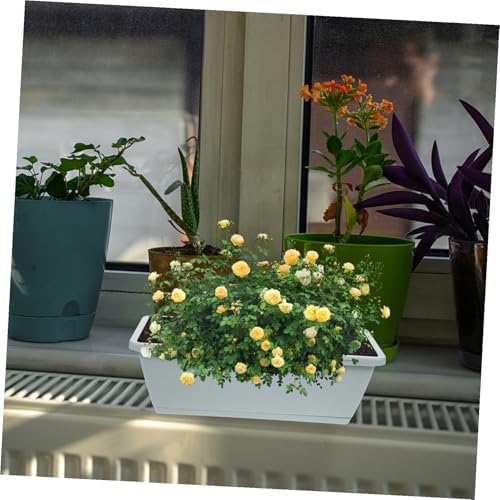 4-Set Rectangular Window Box Planter with Saucer Vegetable Herb Flower Planting Pots for Indoor Outdoor Garden 43cm Medium Plastic Containers in Light Gray Sky Blue Terracotta - Image 4