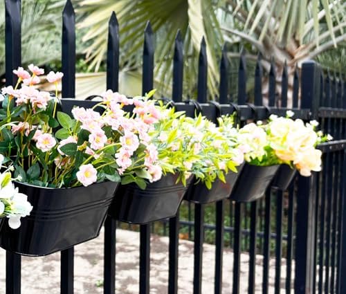 10" Metal Hanging Planter for Railing with Detachable Hooks, Black, 4 Pcs - Image 6