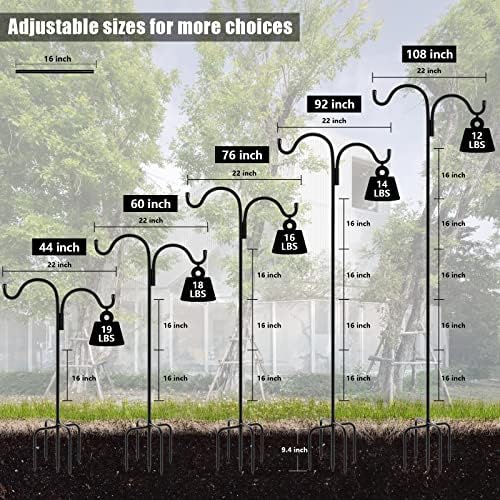 Gtongoko Double Shepherds Hook for Outdoor, 76 Inch Bird Feeder Pole with 5 Prongs Base, 5/8 Inch Thick Heavy Duty Adjustable Garden Hook for Hanging Plant, Lantern, Hummingbird Feeder, 1 Pack - Image 2