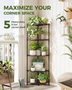 Bamworld Corner Shelf 5 Tier Corner Shelf Stand Adjustable Plant Shelf Book Display Shelf for Living Room Balcony Bedroom Patio Black - Image 3