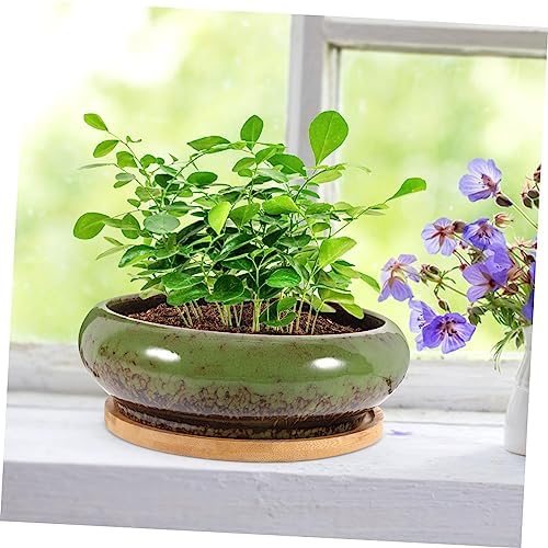 Ceramic Succulent Flower Pot Set with Saucer Vintage Glazed Planter for Indoor and Outdoor Use 2-Piece Decorative Container with Drainage Hole - Image 4