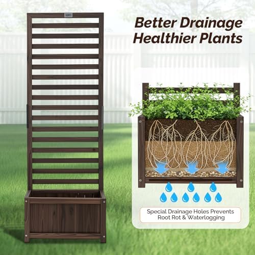 VINGLI Wooden Planter with Trellis, 51" Height Elevated Garden Beds Outdoor, FreeStanding Planter Box with Drainage Holes for Flower, Vegetable, Fruit, Herb in Garden, Patio, Balcony, 1PCS - Image 5