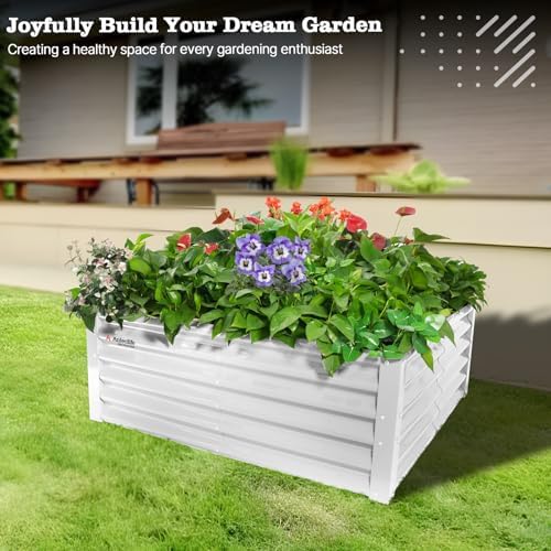 Anleolife 4x4x1.5ft Square Galvanized Raised Garden Bed, Antique White - Image 6