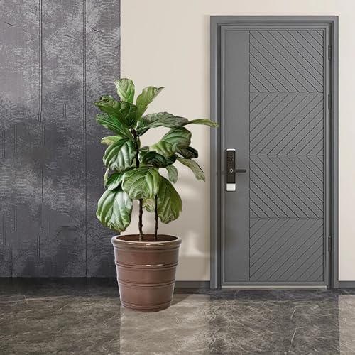 16" Ceramic Planters, Set of 3, 16 Inch, Taupe with Horizontal Rings - Image 6