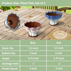 5.5 Inch Succulent Pot with Drainage and Saucer Glazed Terracotta Round Ceramic Succulent Planter Cactus Plant Pot Set of 2 Red Blue - Image 2