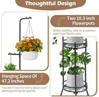 CZWL&HG Hanging Plant Stand Adjustable 2-Tier 72" Metal Shelf -Tall Indoor/Outdoor Plant Rack with Hangers for 4 Potted Flowers, Corner Shelf for Living Room & Patio (Black) - Image 5