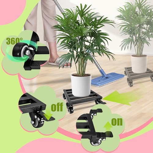 8X 8 inches Plant Caddy with Wheels Upgraded Lockable Heavy Duty Trolley Suitable for Indoor Outdoor Large Plant Pots Parasol Stands and Bases or Plant Stand Metal Square Black - Image 5
