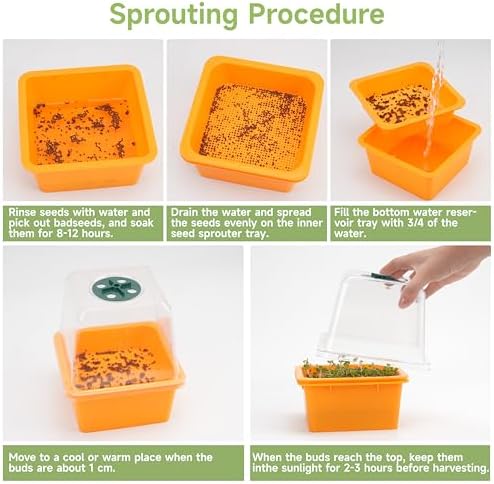 Microgreen Growing Trays, 5" x 5" Sprouting Tray with Humidity Dome, 1.2 mm Small Mesh Holes, BPA Free, Sprouter Kit for Growing Mirco Seeds, Like Broccoli, Alfalfa, Radish, Clover - 6 Pack | Colorful - Image 7