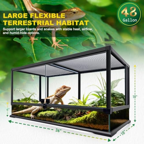 36"x18"x18" Reptile Terrarium, Modular Aluminum-Frame Glass Vivarium for Desert Reptiles Such as Adult Bearded Dragons, with Lock, Cable Port, Waterproof Deep Base & Adjustable Vents - Image 2