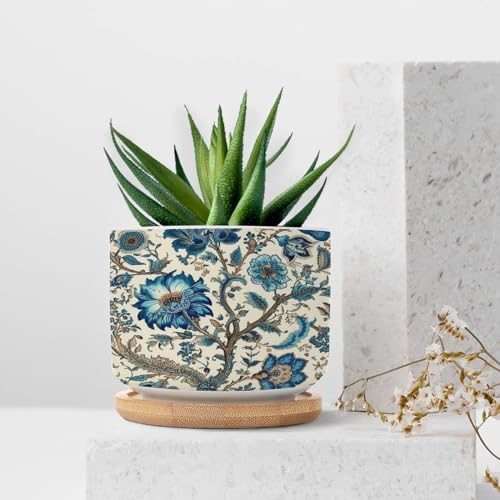 Chinoiserie Floral Blue and White Ceramic Planters Coastal Hamptons Style Planters for Outdoor Plants with Drainage Holes and Saucers Pot for Pots Outdoor Indoor Plants - Image 7