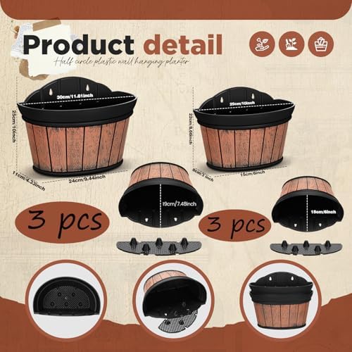 Layhit 6 Pcs Wall Hanging Planters, 12 Inches, 10 Inches, Brown - Image 2