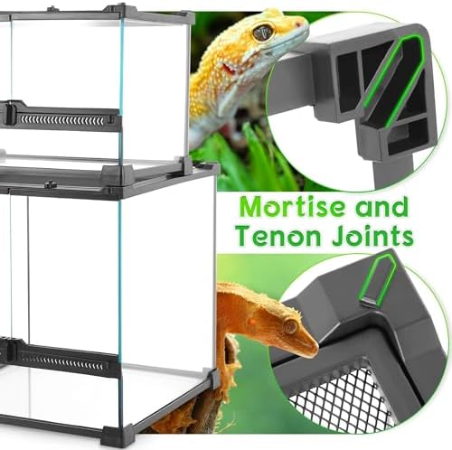 12"x8"x8" Reptile Terrarium, Double-Door Glass Terrestrial Vivarium for Burrowing Snakes Such as Hatchling Hognose Snakes, with Lock, Cable Port & Waterproof Deep Base Below Front Doors - Image 3