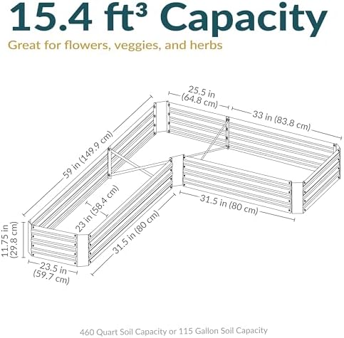 Sunnydaze Galvanized Raised Garden Bed, L-Shaped, 5x5x1 ft, Dark Gray - Image 6