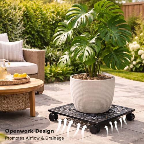 Plant Caddy with Wheels, 3 Pack 12” Rolling Plant Stand Plant Rollers Heavy Duty Plant Dolly with Casters Indoor & Outdoor Wrought Iron Metal Plant Tray with Lockable Wheels for Large Flower Pots - Image 5