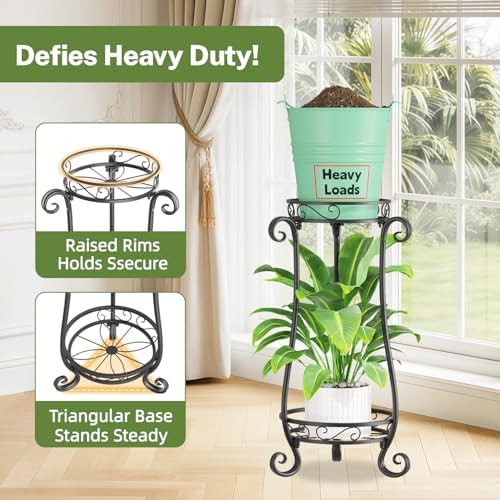 iDavosic.ly 2 Tier Tall Metal Plant Stand Outdoor Indoor, 27 Inch, Black - Image 4