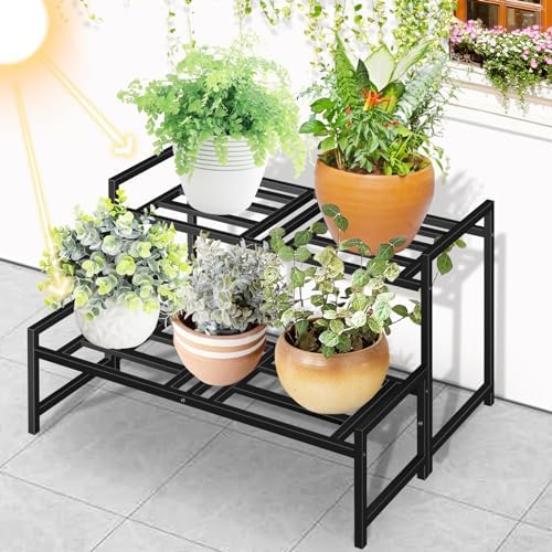 Plant Stand Indoor Outdoor, 2-Tier Stackable Wrought Iron Plant Stands - Image 2