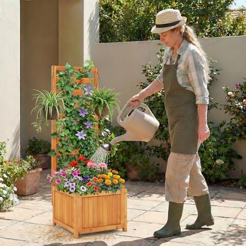Giantex Wood Raised Garden Bed with Trellis, Outdoor Planter Box for Vines Flowers Vegetables, Herbs, Freestanding Plant Container Privacy Planters for Porch, Patio, Backyard - Image 2