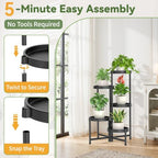 LASZOLA 5 Tiered Plant Stand Indoor with Grow Lights, Corner Folding Tall Flower Display Rack with Plastic Tray, Modern Plant Holder Shelf for Outdoor Patio Porch Garden Office Living Room, Black - Image 4