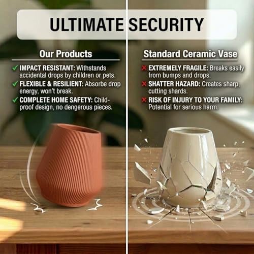 7" Modern Ribbed Planter - Plant-Based Sustainable Vase - Non-Toxic Indoor Pot for Live Plants with Soil or Dried Flowers, Minimalist Decor for Home & Office.(Terracota) - Image 4