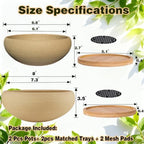 MUZHI 2 Pack 8+6 Inch Plant Pot - Natural Unglazed Ceramic Bonsai Pot with Bamboo Saucer, Large Vintage Clay Shallow Planter Pot with Drainage Hole - Image 2