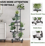 Plant Stand with Wheels, Black 6 Tier Metal Plant Shelf for Indoor Outdoor - Image 4