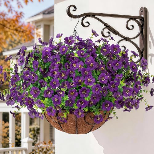 HyeFlora Artificial Fake Hanging Plants Flowers with Basket Outdoor Decor Faux Silk Dasiy Flower Arrangements in Pot Planter for Porch Home Indoor Patio Garden Yard Decoration - Image 7