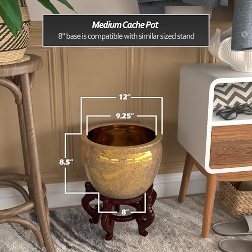Red Lantern 12" Gold Crackle Fishbowl Planter or Cachepot for Indoor/Outdoor Use in Garden Entryway Living Room Boho Eclectic Modern Contemporary Classic Traditional Style Decor - Image 4