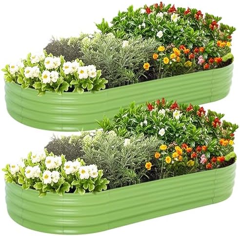 Galvanized Raised Garden Bed, 8×4×1FT Thickening Planter Boxes Outdoor, Raised Beds for Gardening, Easy Assembly Large Garden Bed for Vegetables, Fruits, Flowers (Green, 2-Pack) by AmazStove